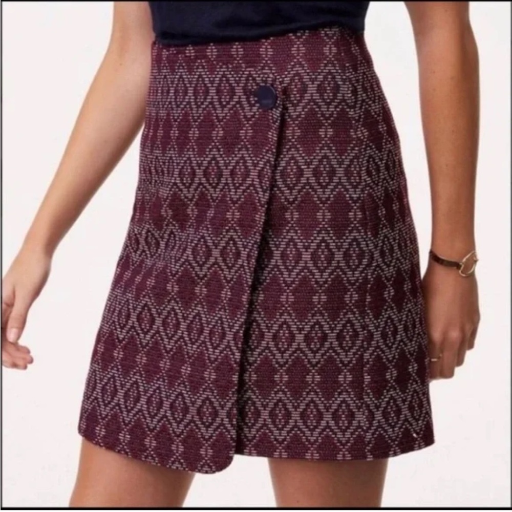 Ann Taylor LOFT Multi-Color Geometric Faux Wrap Skirt Size 12